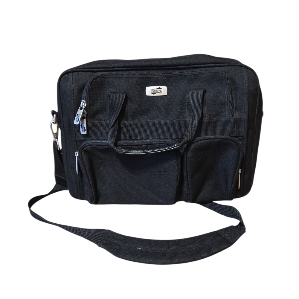 American Tourister black‎ laptop briefcase or messenger bag GUC Travel Work